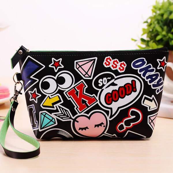 

1pc Letter Graphic Cosmetic Bag, Multicolor