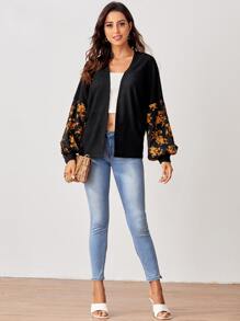 SHEIN LUNE Áo khoác Hoa Giải trí - màu đen - Xem 4