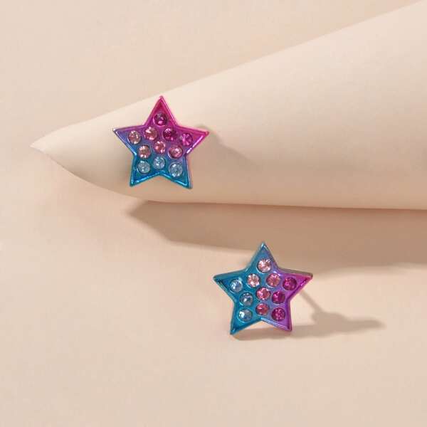 

Rhinestone Star Stud Earrings, Multicolor