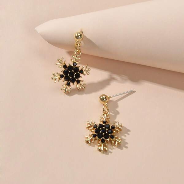 

Rhinestone Snowflake Drop Earrings, Black