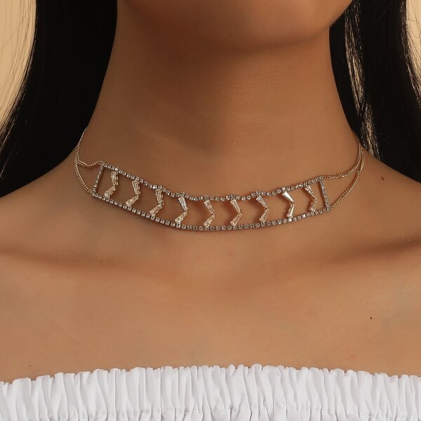 

Rhinestone Decor Choker, Gold