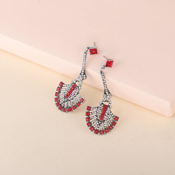 

Colorful Rhinestone Drop Earrings, Red