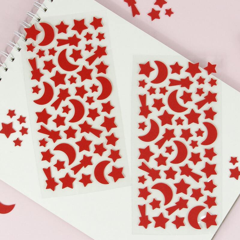 

2sheets Star & Moon Print Sticker, Red