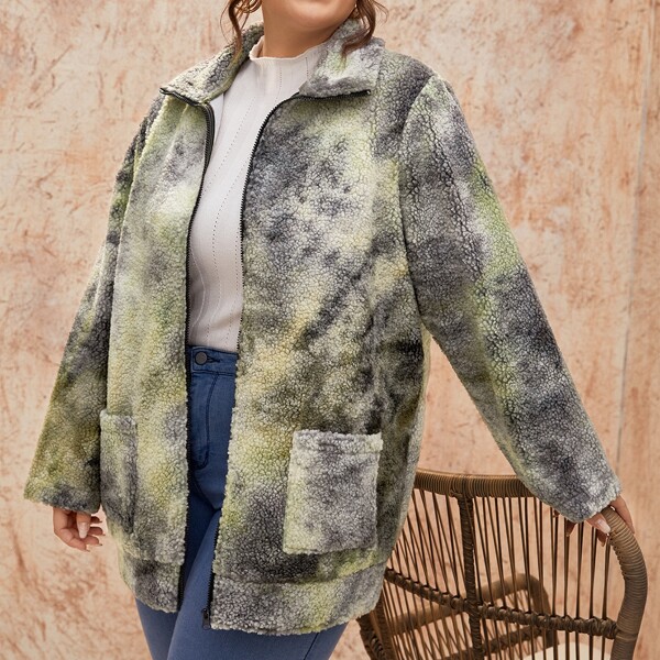 

Plus Zip Up Tie Dye Teddy Coat, Multicolor