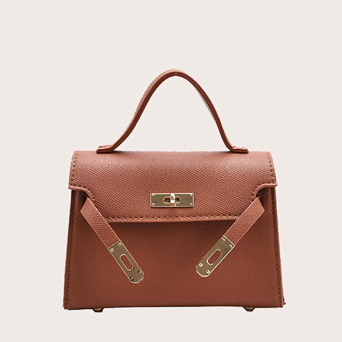 

Solid Buckle Satchel Bag, Brown