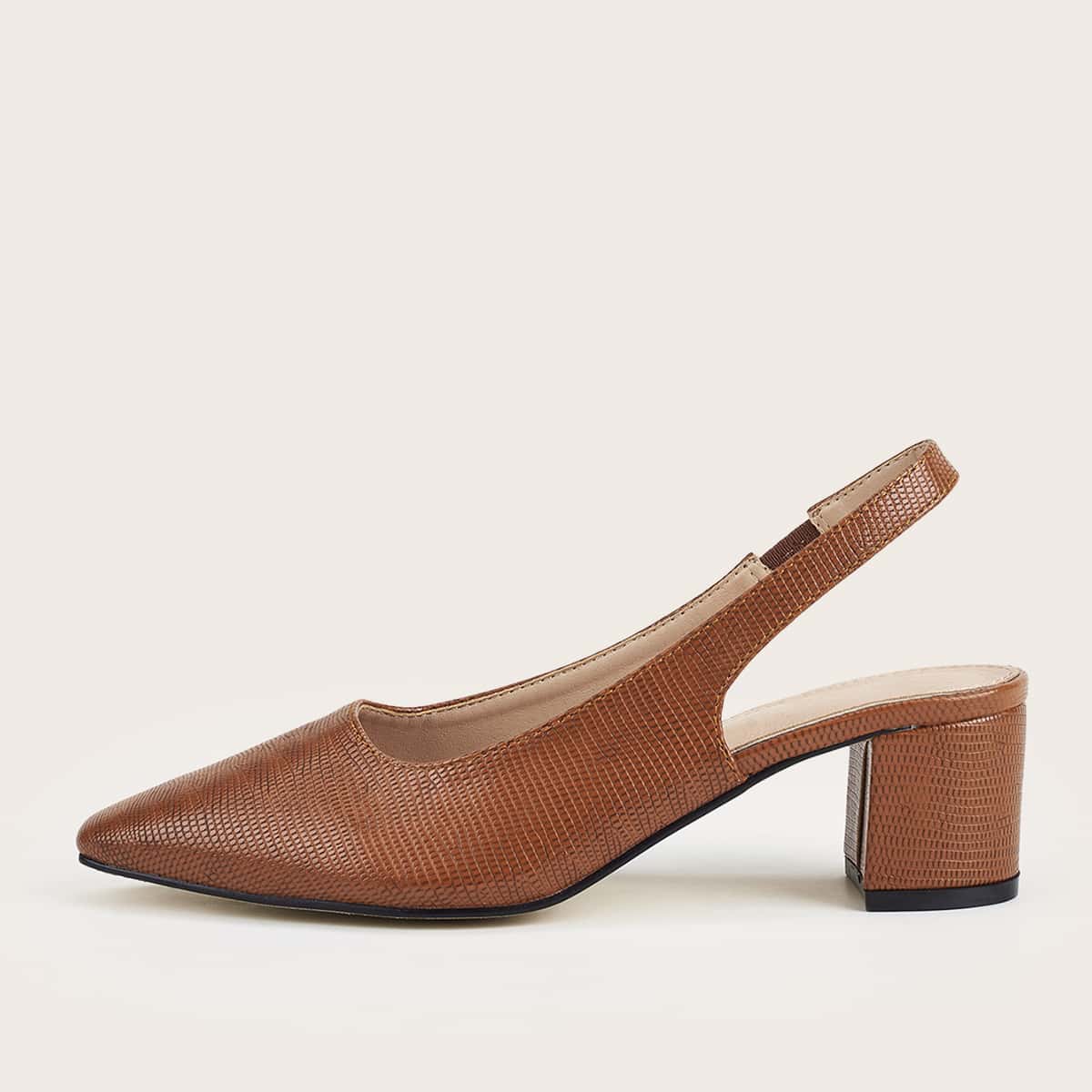 

Lizard Embossed Slingback Chunky Pumps, Brown
