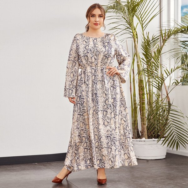 

Plus Snakeskin Print A-line Dress, Multicolor