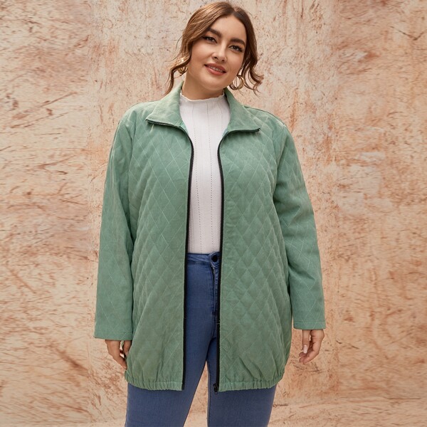 

Plus Zip Up Quilted Coat, Army green