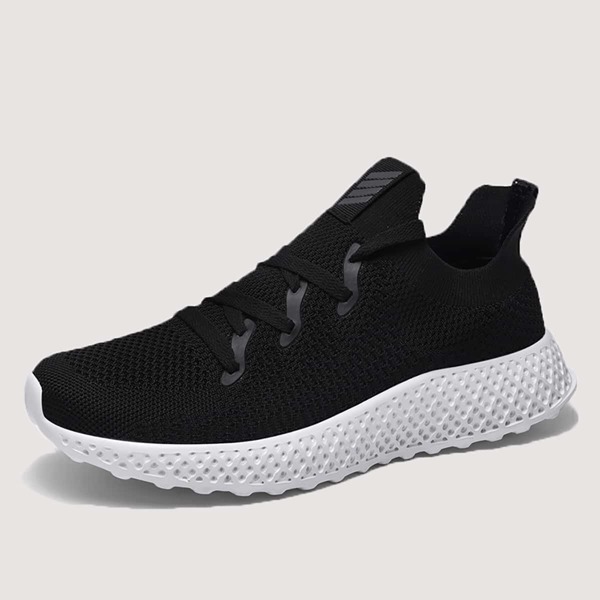

Men Lace Up Decor Knit Sneakers, Black