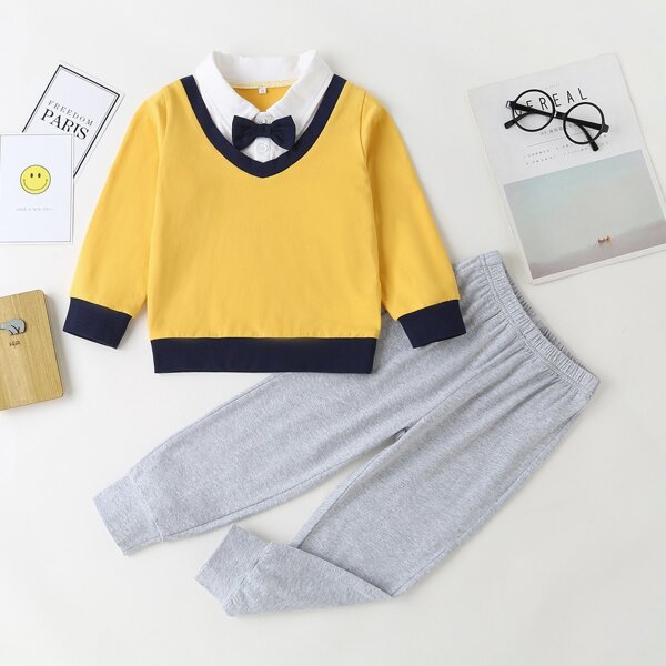

Toddler Boys Bow Front Fake Collar Combo Sweatshirt & Sweatpants, Multicolor