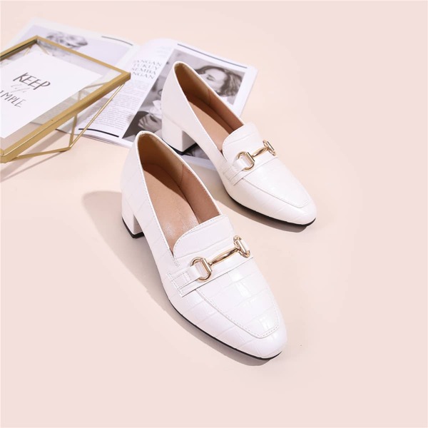 

Croc Embossed Mid Heeled Pumps, White