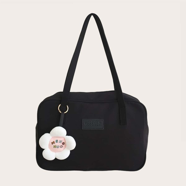 

Flower Charm Tote Bag, Black
