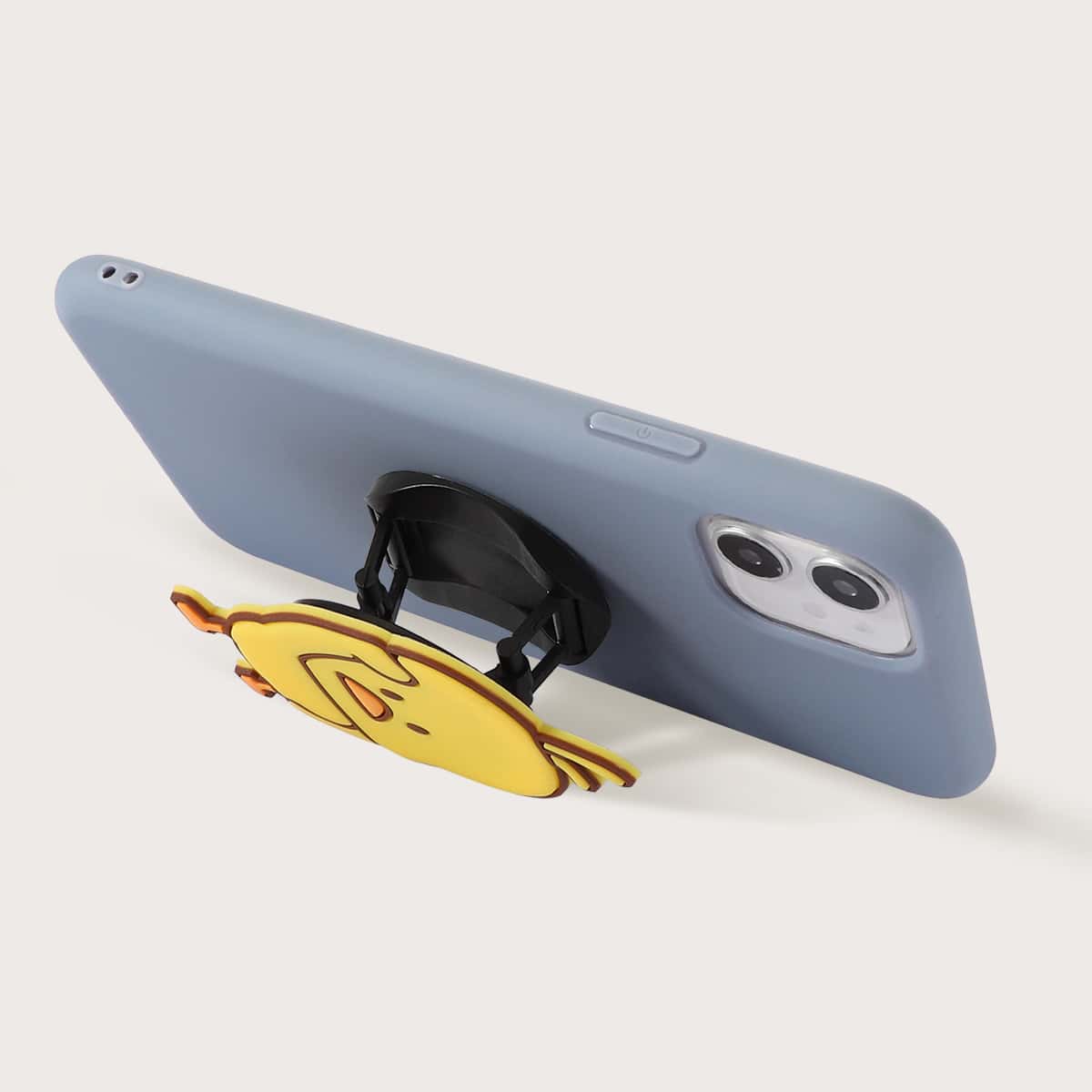 

1pc Solid iPhone Case With 1pc Cartoon Phone Holder, Blue