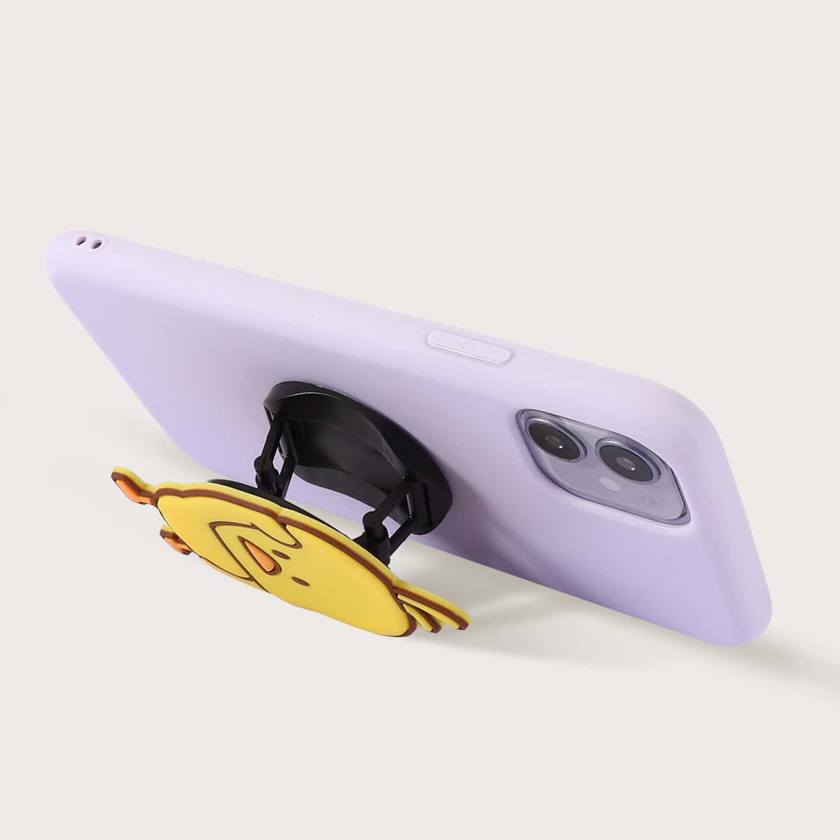 

1pc Solid iPhone Case With 1pc Cartoon Phone Holder, Purple