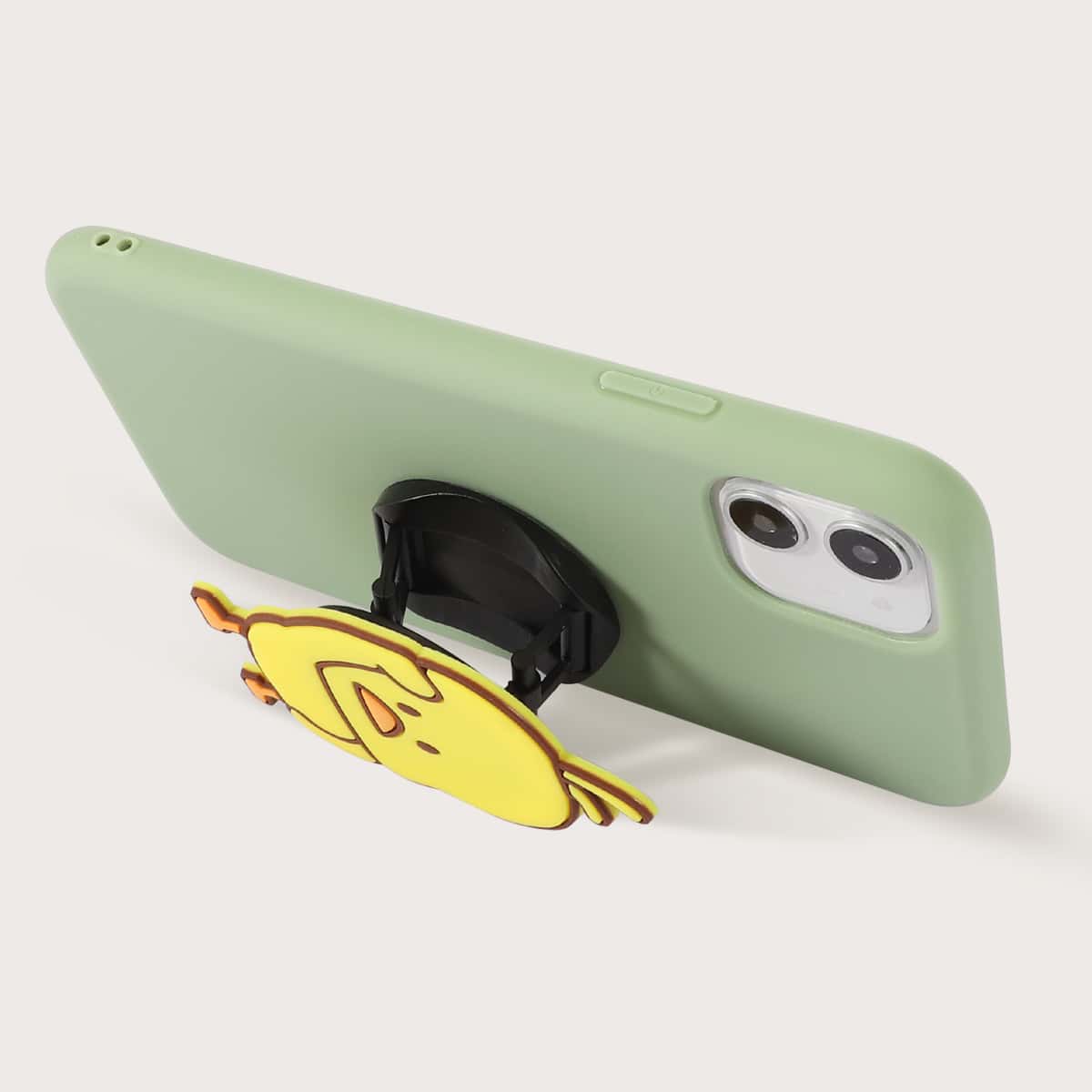 

1pc Solid iPhone Case With 1pc Cartoon Phone Holder, Green