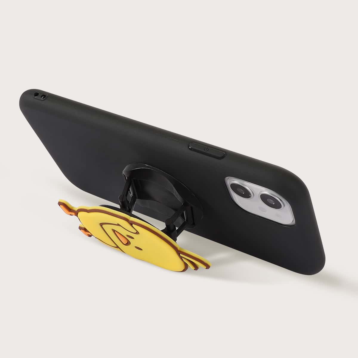 

1pc Solid iPhone Case With 1pc Cartoon Phone Holder, Black
