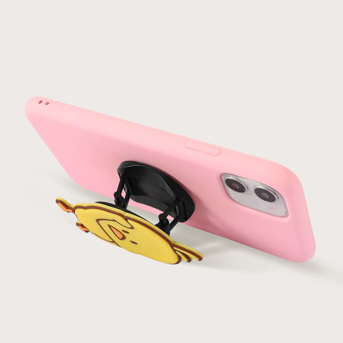 

1pc Solid iPhone Case With 1pc Cartoon Phone Holder, Pink
