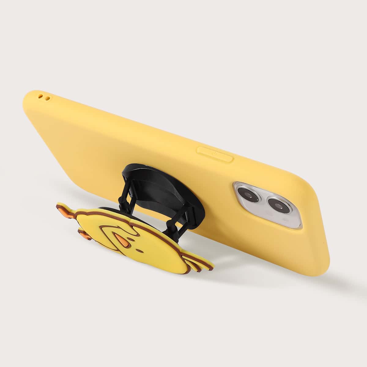 

1pc Solid iPhone Case With 1pc Cartoon Phone Holder, Yellow