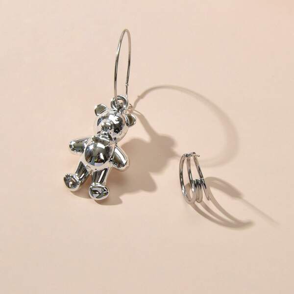 

2pcs Metal Bear Decor Earrings, Silver