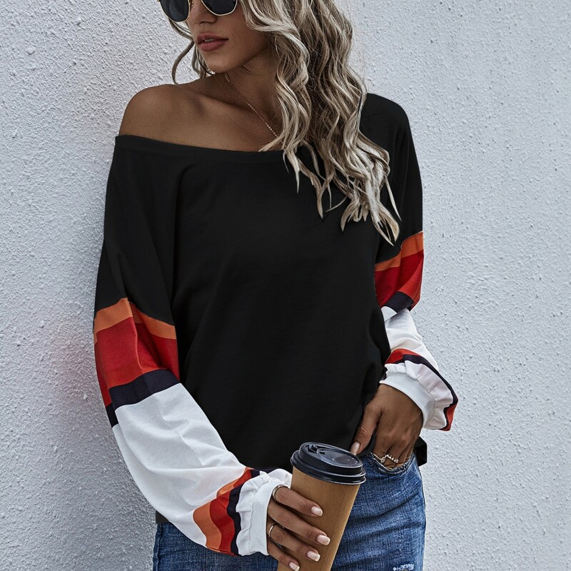 

Colorblock Drop Shoulder Scoop Neck Tee, Black