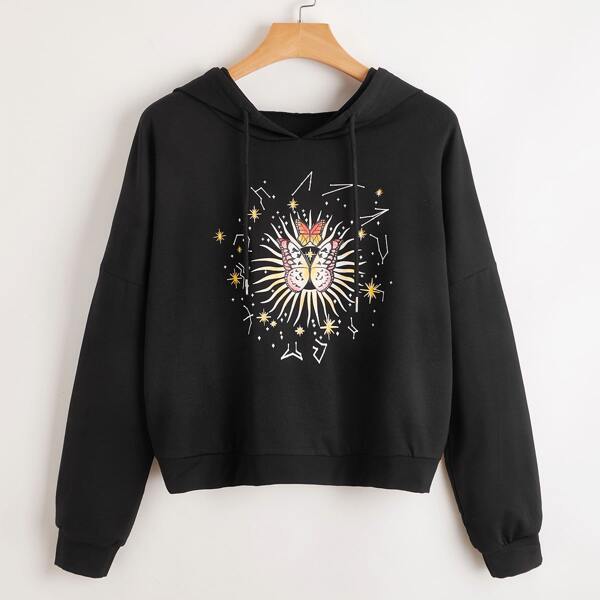 

Plus Butterfly & Galaxy Print Hoodie, Black