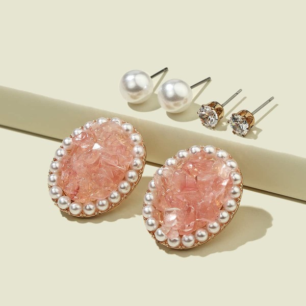 

3pairs Faux Pearl Stud Earrings, Multicolor