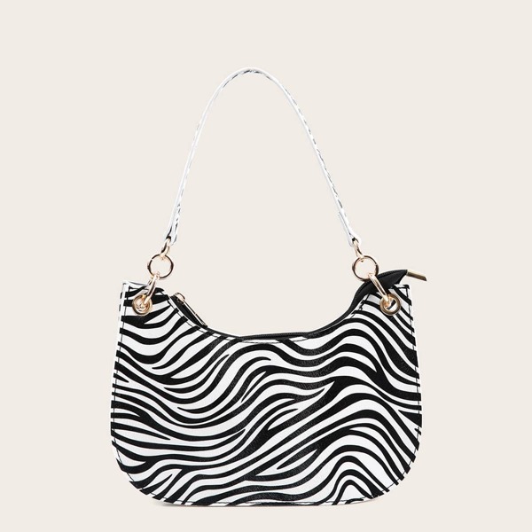 

Zebra Print Shoulder Bag, Black and white