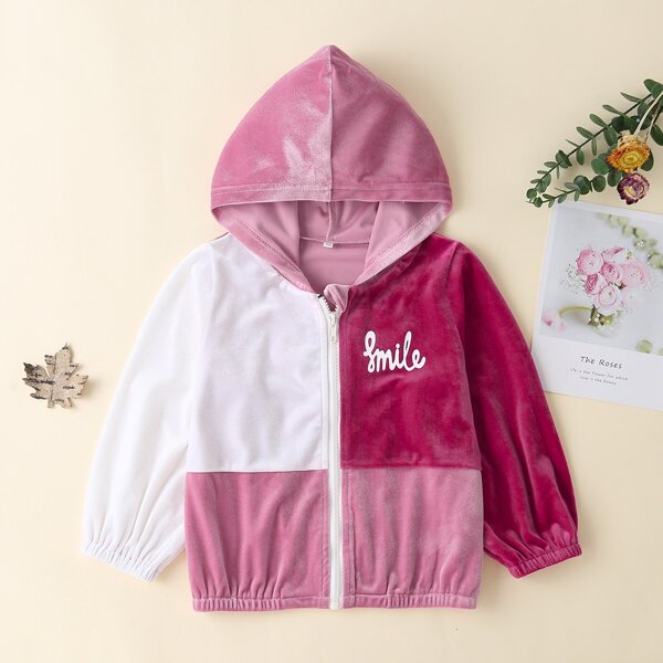 

Toddler Girls Cut And Sew Zip Up Hooded Velvet Jacket, Multicolor