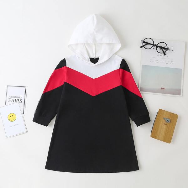 

Toddler Girls Cut And Sew Hooded Sweatshirt Dress, Multicolor
