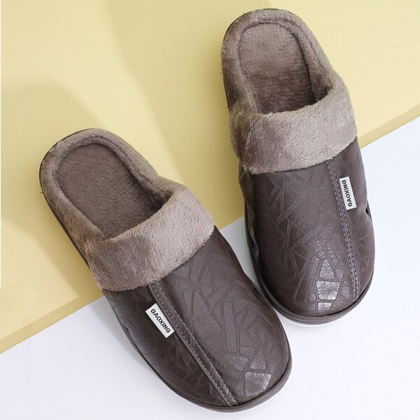 

Men Round Toe Warm Slippers, Brown