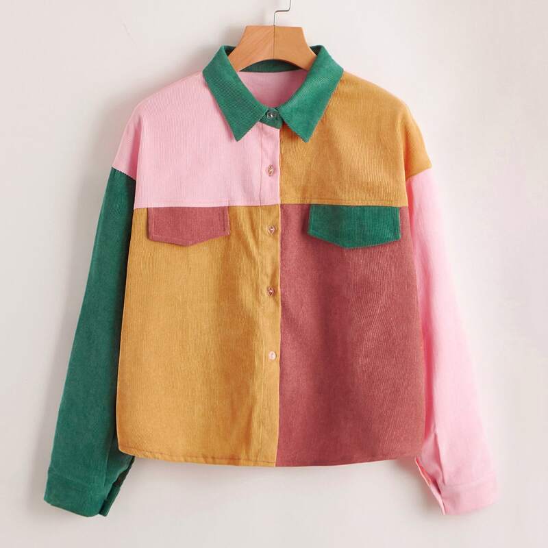 

Corduroy Colorblock Button Front Jacket, Multicolor