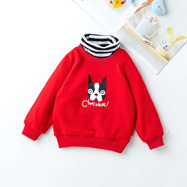 

Toddler Boys Plush Lined Turtleneck Combo Sweatshirt, Red