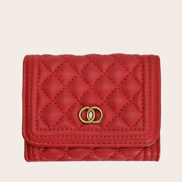 

Metal Decor Quilted Fold Over Purse, Red