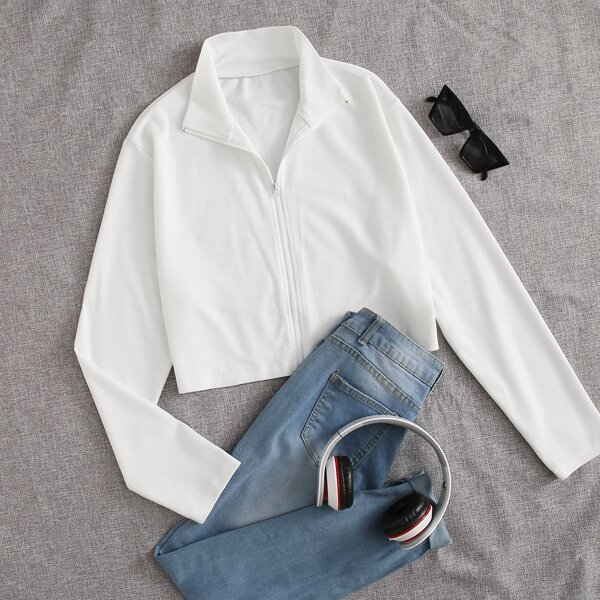 

Plus Zipper Placket Crop Top, White