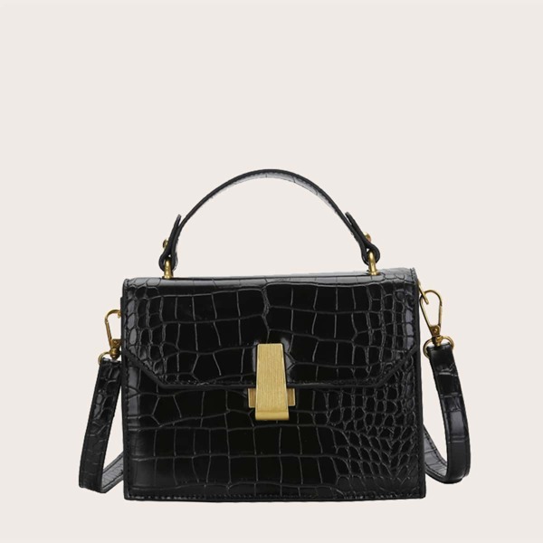 

Croc Embossed Satchel Bag, Black