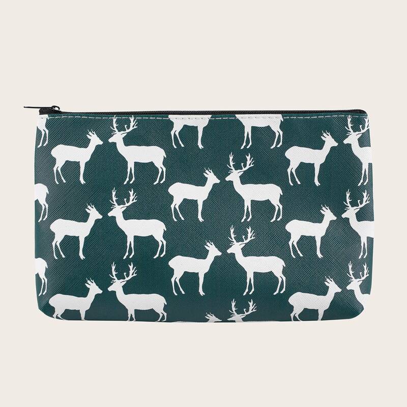 

Christmas Deer Print Makeup Bag, Green