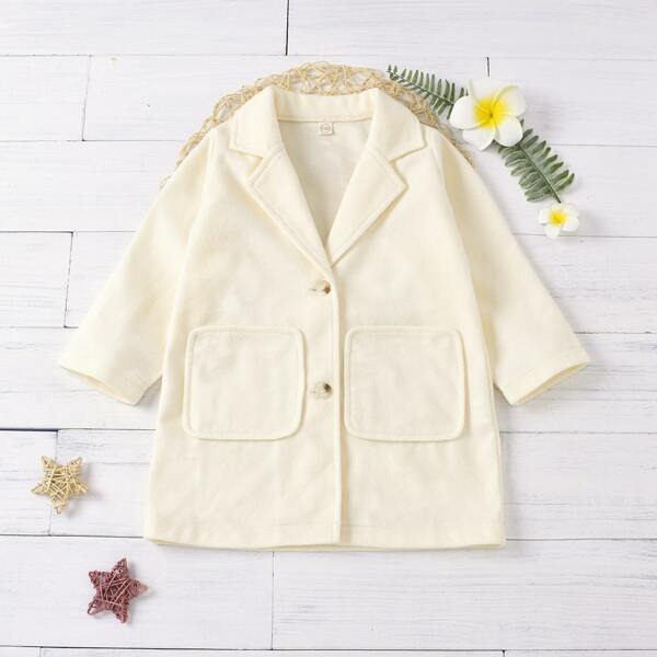 

Toddler Girls Lapel Collar Dual Pockets Overcoat, Beige