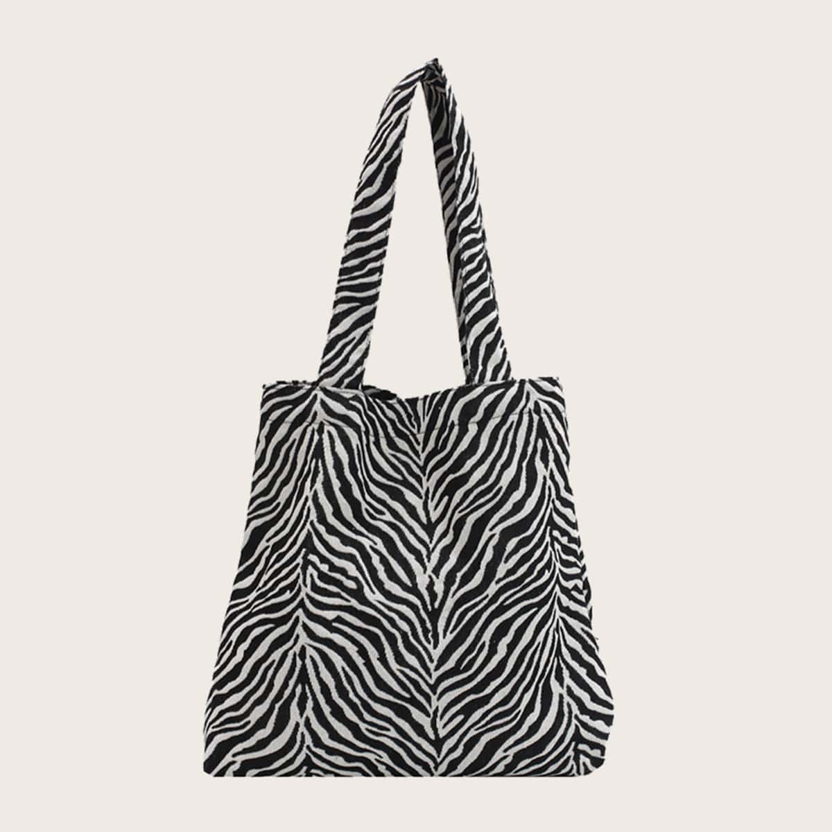 

Zebra Striped Tote Bag, Black and white