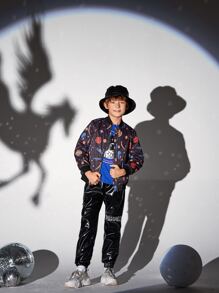 SHEIN 男孩拉鏈圖案印花飛行員夾克 - 彩色 - 查看 1