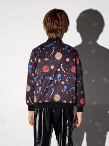 SHEIN 男孩拉鏈圖案印花飛行員夾克 - 彩色 - 查看 2