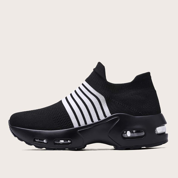 

Striped Knit Chunky Slip On Sneakers, Black and white