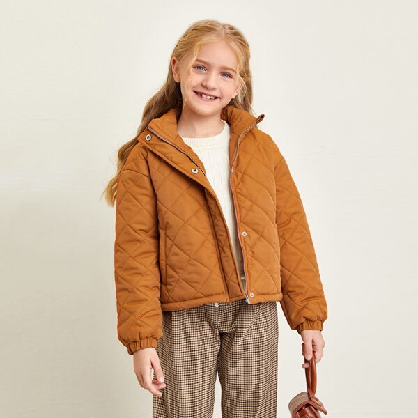 

Girls Drop Shoulder Pocket Side Quilted Padded Jacket, Brown