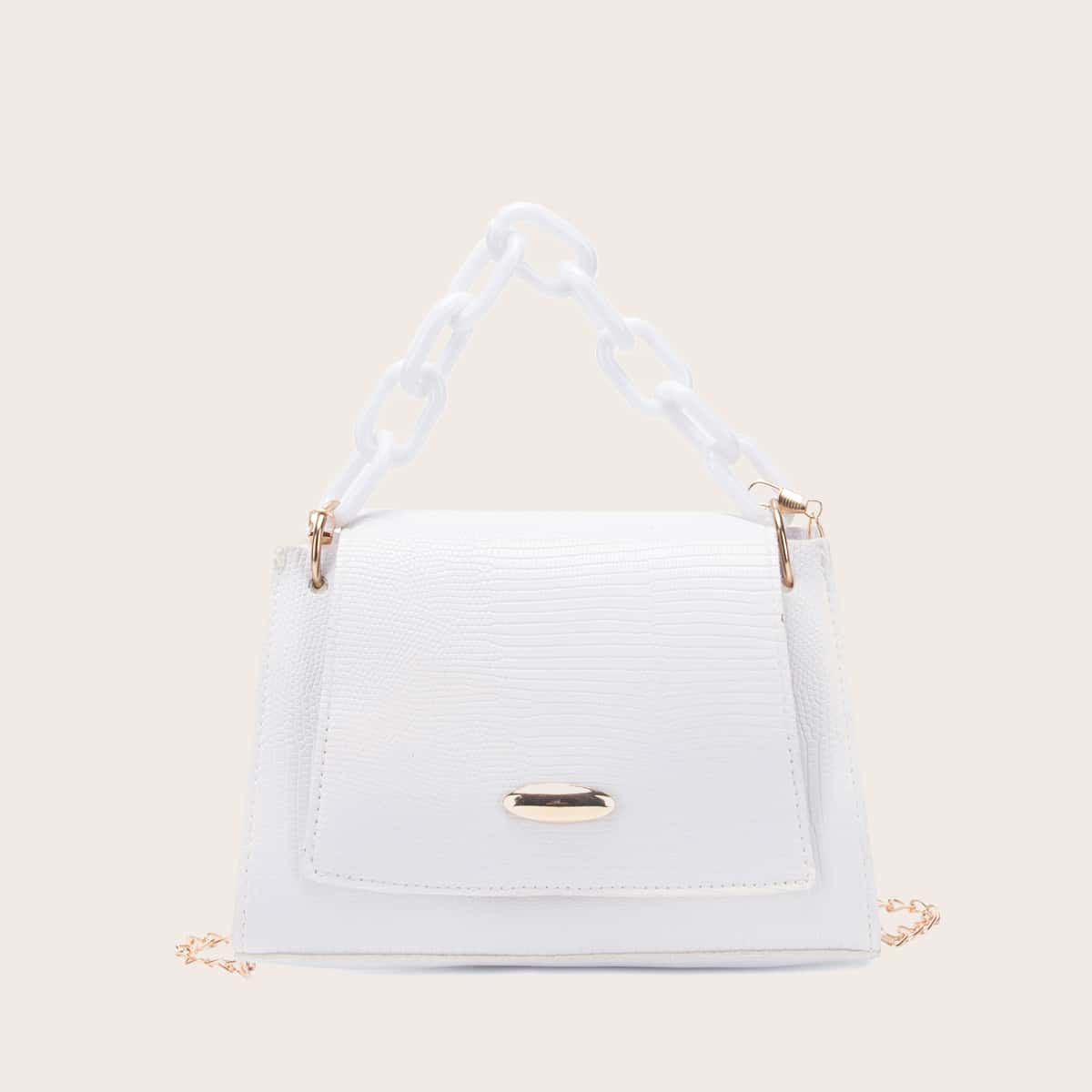

Lizard Embossed Satchel Bag, White