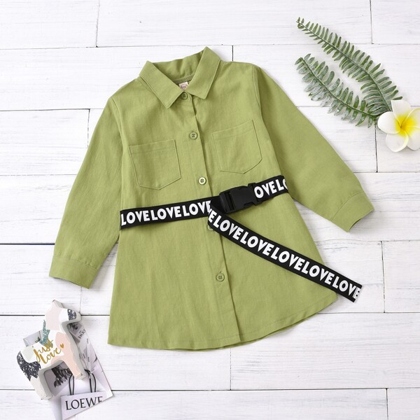 

Toddler Girls Dual Pockets Belted Longline Blouse, Lime green