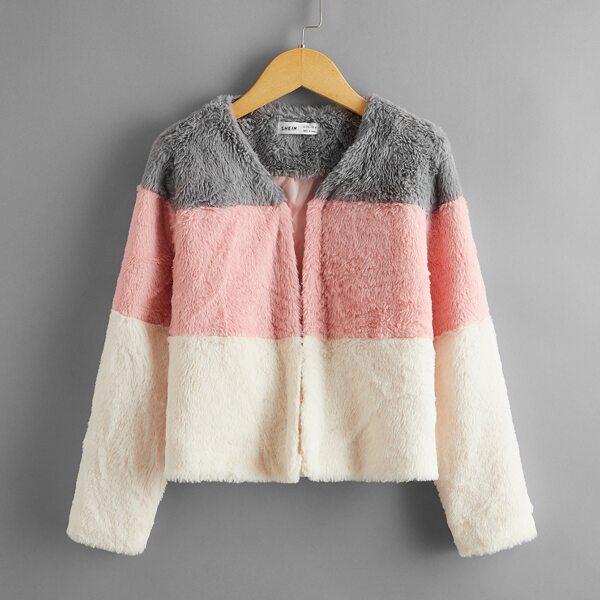 

Girls Open Front Colorblock Teddy Jacket, Multicolor