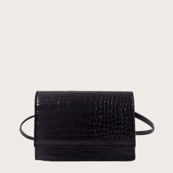 

Croc Embossed Flap Crossbody Bag, Black