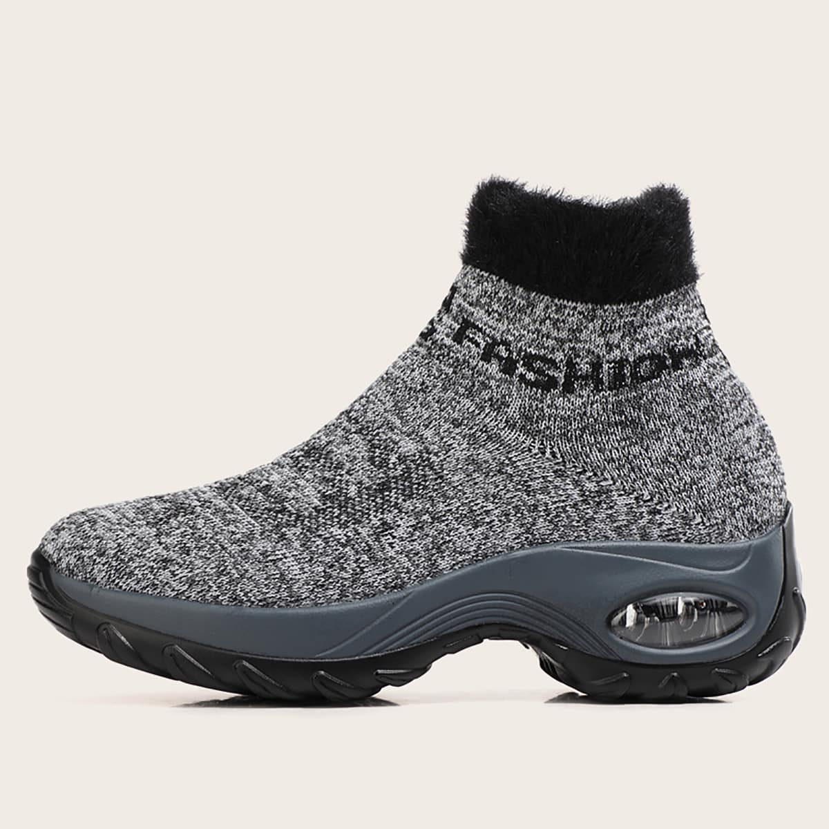 

Letter Graphic Knit Chunky Slip On Sneakers, Grey