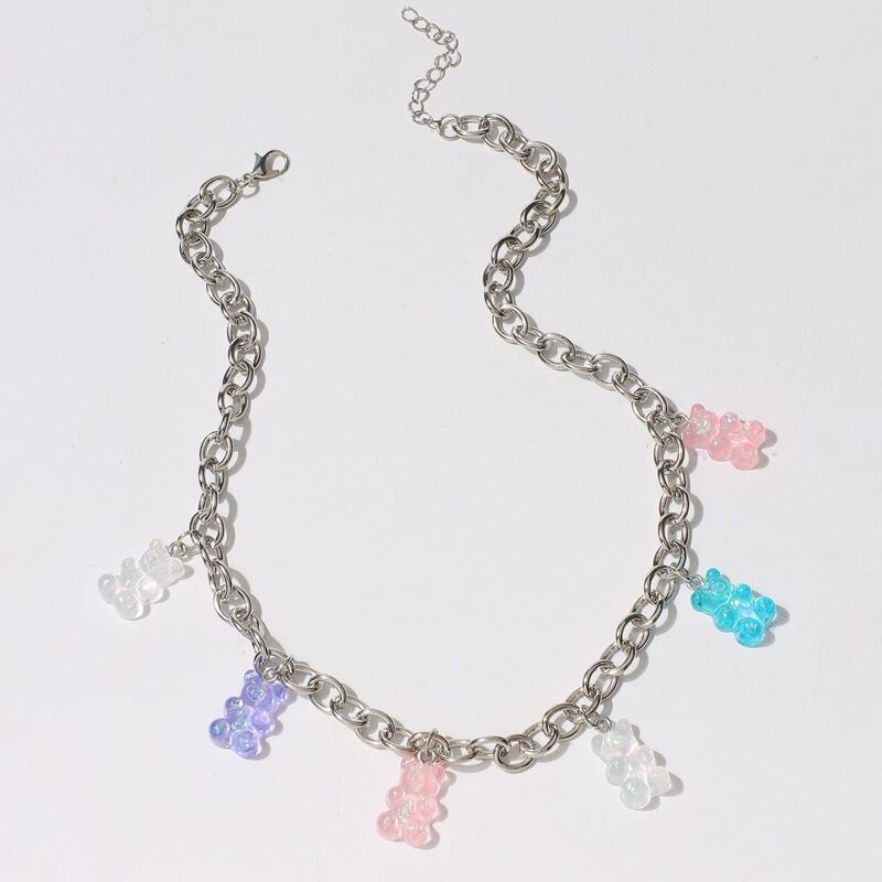 

Clear Bear Chain Necklace, Multicolor