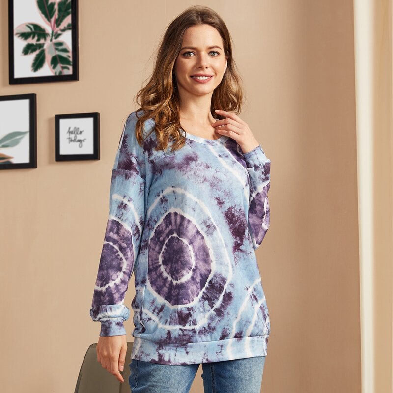 

LUUKSE Drop Shoulder Tie Dye Longline Pullover, Multicolor