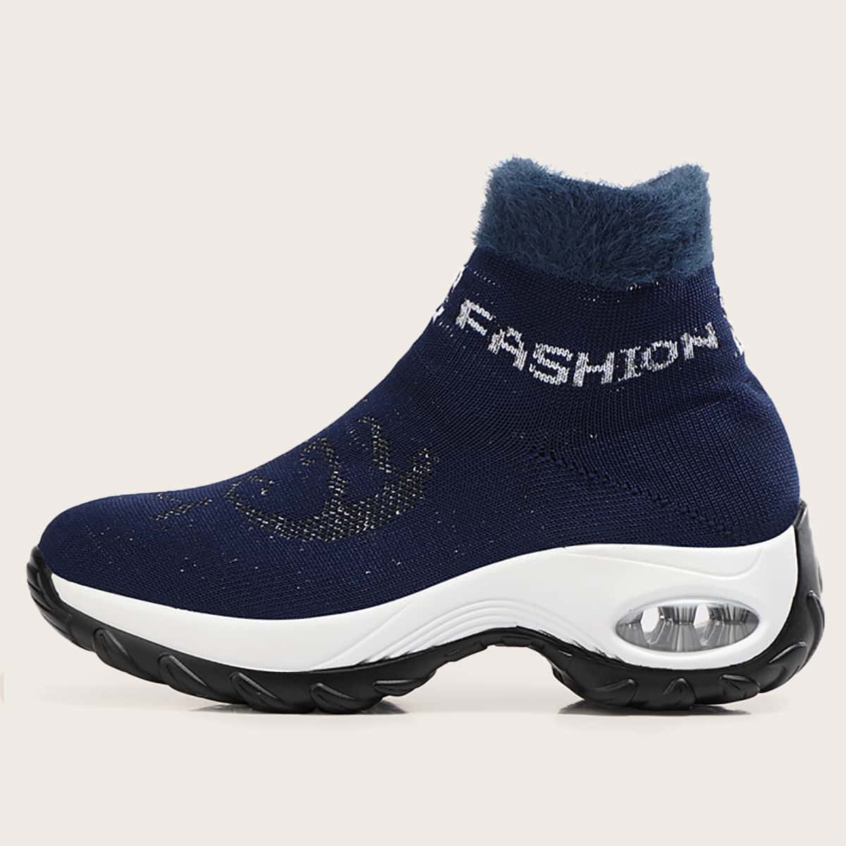 

Letter Graphic Knit Chunky Slip On Sneakers, Blue